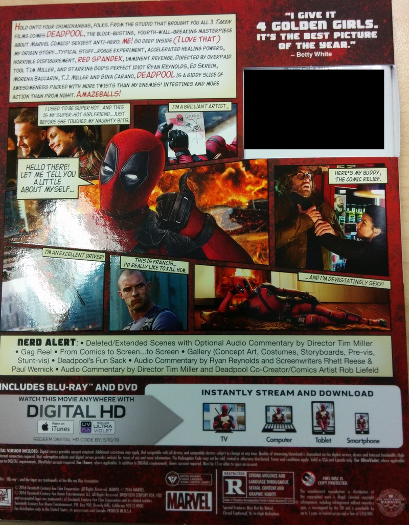 Illustration for article titled Deadpool Blu-ray & DVD Now Available! (US & Canada) (Unboxing)